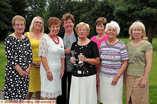 winner Sheila Whittingham (fourth, right) pictured alongside Sheila Waterhouse, Tracey Rowbotham, lady captain Pat Grant, Fiona Dooley, Kath Lomas, Eileen Fallows and Dee Whittingham. 

