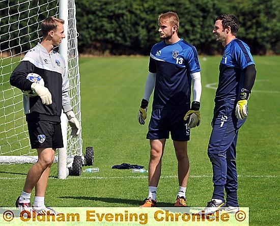 Oldham Athletic’s first day of pre-season training with (l-r) Anthony White, Joel Coleman and Paul Rachubka.