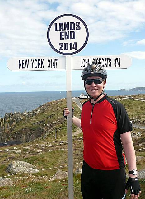 Richard Harrison rode to Land's End to raise money for Dr. Kershaw's Hospice.