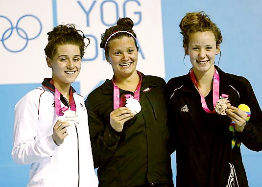 Jessica Fullalove (left) with her silver medal at the youth olympics