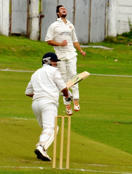 CLOSE CALL... for Werneth professional Mohammed Zaman Khan as Royton five-wicket hero Adam Good almost gets through in last weekend’s Paddock showdown.