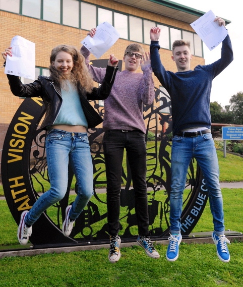 WHAT a result! Blue Coat School pupils Phillippa Nightingale, Paul Peters and Daniel McLoughlin were jumping for joy this morning after scooping 11 A* in their GCSEs. Daniel has actually gone one better — he achieved an A* grade at A-level maths last week after taking the subject early! 