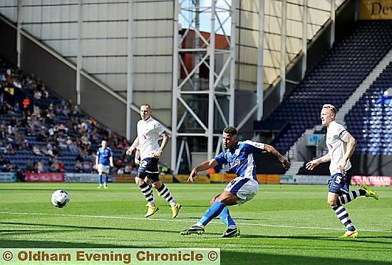 ATHLETIC forward Jonson Clarke-Harris tries to find a way through to the Preston goal. 