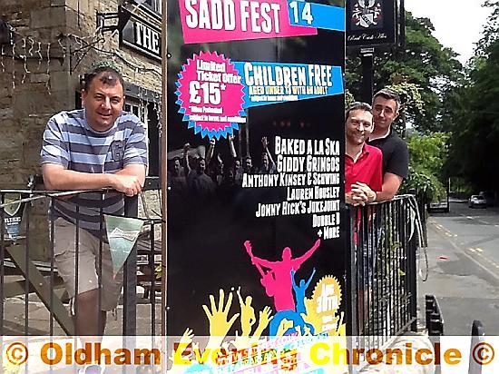 THE SADDfest 14 team, from left, organiser Dave MacDougall, musical director Anthony Kinsey and Saddleworth Round Table chairman Matthew Sykes, promote the event