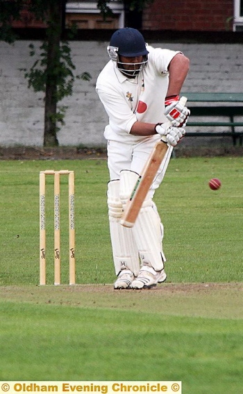 MOHAMMED Zaman Khan plays the ball to the leg-side on his way to an unbeaten 120 for Werneth.