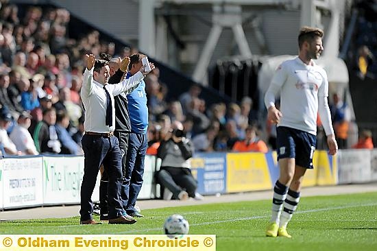 ATHLETIC boss Lee Johnson tries to get his point across at Deepdale on Saturday.