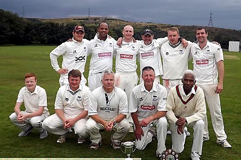 SILVERWARE DELIGHT . . . Uppermill, the winners of the Moore Cup at Friarmere, with Cec front, far right.