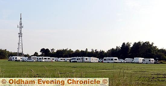 Travellers on Oldham Edge playing fields.