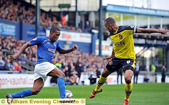 INSTANT IMPACT: Dominic Poleon displays the skills and running power which were on show in an impressive debut display.
