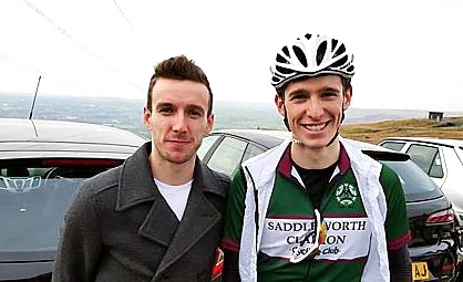 Kieran Manchester (right), the National Clarion Hill individual champion, with leadng cyclist Adam Yates.