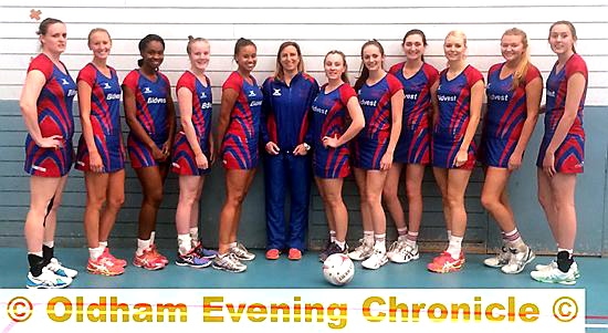 COACH Debbie Hallas (centre) and her Oldham Netball Club Premier League team line up before the first game of the new season.