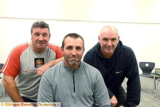 Three of a kind . . . Oldham RL coach Scott Naylor is flanked by his assistants Lee Spencer (left) and Peter Carey. 
