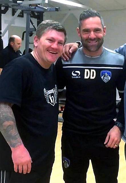 Former boxer Ricky Hatton with Oldham Athletic manager David Dunn.