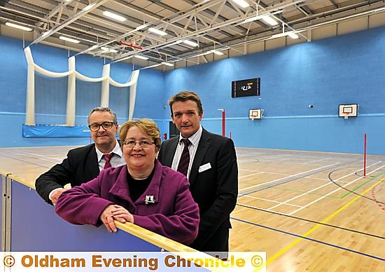 The new sports hall. Anthony Dillon, Cllr Jean Stretton and Stuart Lockwood. PHOTO BY DARREN ROBINSON.
