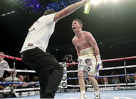 Anthony Crolla celebrates his victory knock-out.