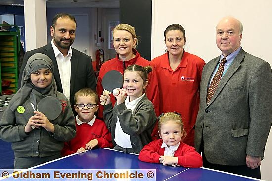 NEW lease of life . . . (back, from left) Rais Bhatti (head of Yew Tree Community School), Dawn Fox (Fullcircle director), Becci West (Fullcircle director) and Councillor Graham Shuttleworth with pupils from Yew Tree