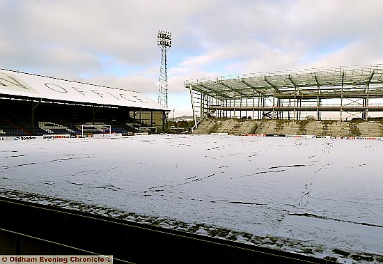 NO PLAY TODAY: Oldham's snow-bound pitch. 
