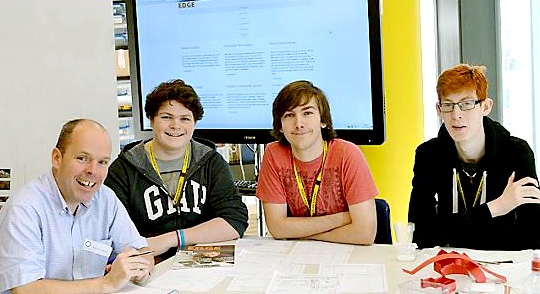 THE Chronicle’s Robbie MacDonald with college software and design students (l-r) Liam Lloyd, Andy Wilson and Oliver Gartside
