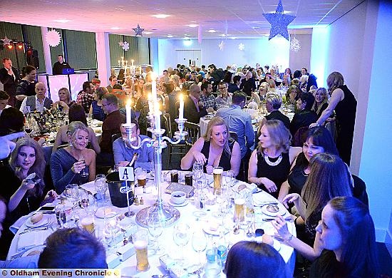 Guests enjoy the Christmas atmosphere at the event centre in the North Stand.