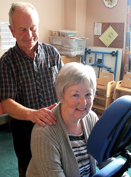 RELAXATION . . . Margaret Crowther with volunteer Peter Hibbert