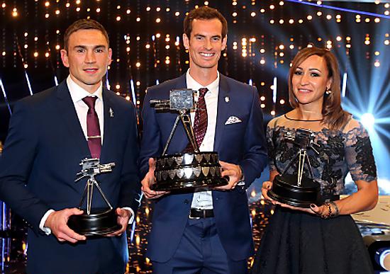 RUNNER-UP . . . rugby star Kevin Sinfield with winner Andy Murray and third-placed Jessica Ennis-Hill