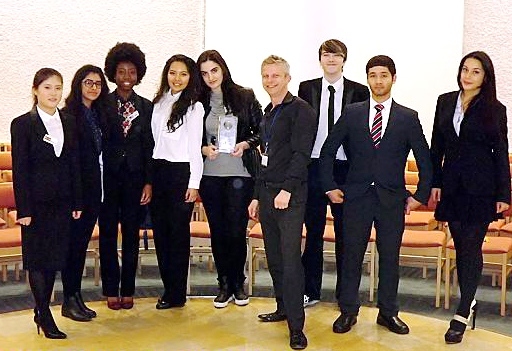 DEBATING international issues: Zulikhat Shavaeva (right) with the winning team at Abbey College Manchester