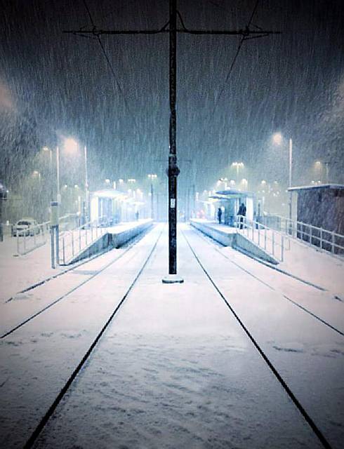 ALL aboard for the Polar Express! This film-set looking scene was taken by reader Darren Smith as he waited for his tram at Mumps Station just after 6pm yesterday
