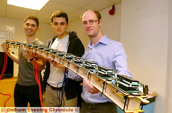 Andrew Robinson (right) and colleagues with a special effects rig.