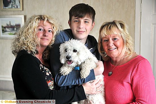 IN loving memory: Roy’s daughter Debbie Morris, grandson Chris Dibley, wife Denise Taylor and dog Jack