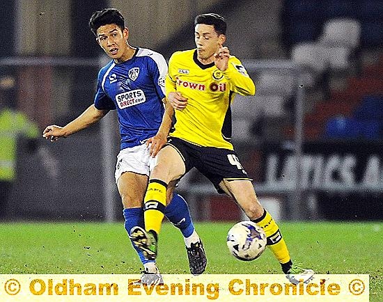 LUKE WOODLAND . . . the young midfielder was one of Athletic’s leading lights in the defeat of Rochdale on Tuesday night.