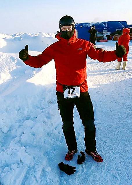 Steve Hill braved the sub-zero temperatures to run the North Pole marathon in just over nine and a half hours