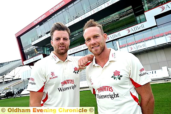 DUAL ROLE: Arron Lilley (left) with Lancashire colleague and fellow Oldhamer Luke Procter at Old Trafford.