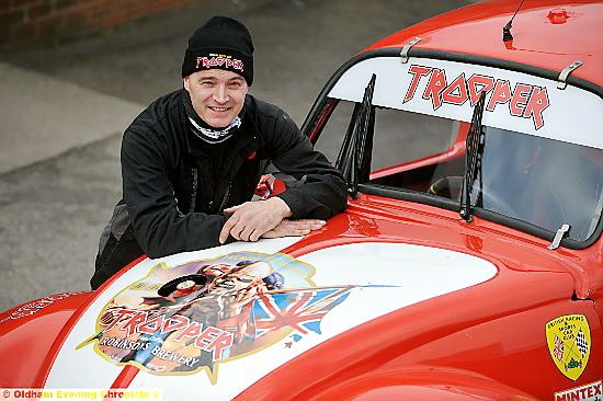 PAUL Wighton with the Volkswagen Beetle decorated in the Iron Maiden Trooper logo after the band’s frontman sponsored the team.