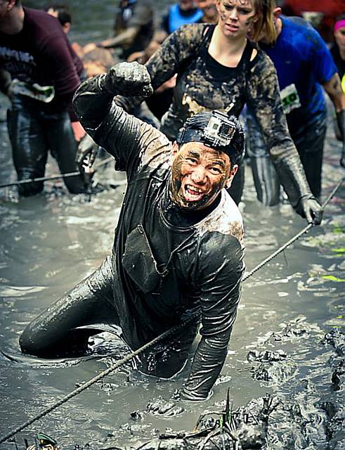 NEARLY there: Kwok Wong tackles a sea of mud in the Major Series 5k event in Wetherby