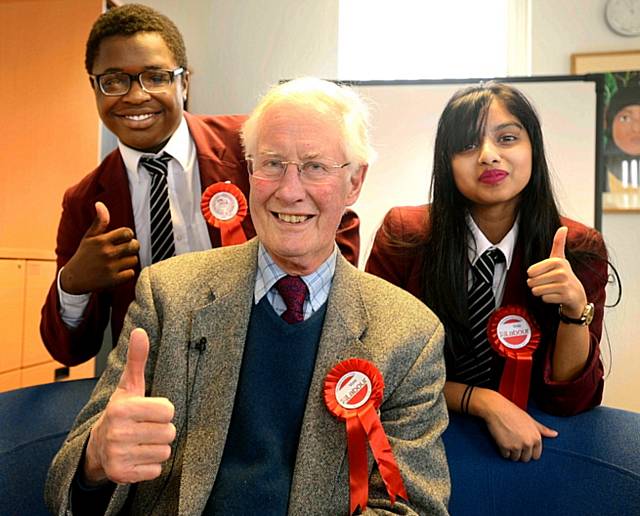 Labour candidate Michael Meacher visited Hathershaw College and spoke to Tomi Akingbehin and Habiba Choudhury.