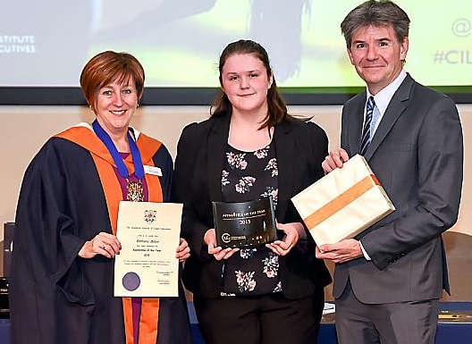 Former Oldham College and North Chadderton School pupil Bethany Bilton receives her award after being named Apprentice of the Year