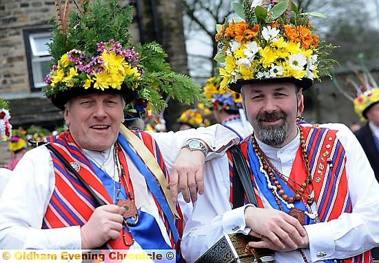 End of an era . . . the squire of Saddleworth Morris Men Richard Hankinson (left) is handing over the reins after 25 years in the role to Ed Worrall