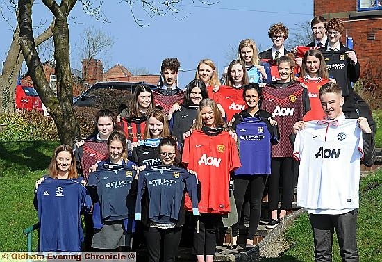 Oldham Hulme Grammar School students, who are heading to Ghana in July, with donated football shirts