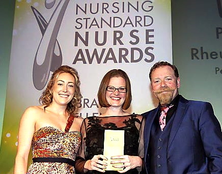 PASSION and dedication: (l-r) Catriona Campbell (from award sponsor Kellogg’s Nutrition Scientific Affairs), Sarah Critchley and comedian and awards guest Rufus Hound
