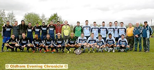 READY FOR BATTLE: Fitton Hill (left) and Heyside line up ahead of the Jack Abbott Premier Divison Shield final. PICTURES by PAUL STERRITT.
