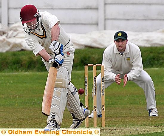 LEGSIDE SHOTS: Royton’s Tony Walsh (above) and Aquib Zulfiqar (right) accumulate runs for their team in the Wood Cup tie at home to Milnrow.