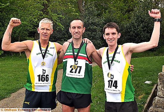 FIRST runners home: winner Gareth Raven (centre) with second Phil Marsden (left) and Danny McManus, third