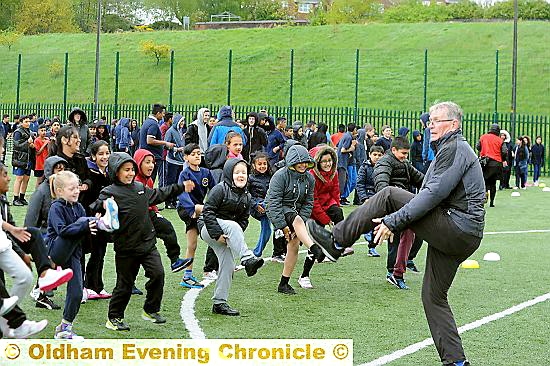 WARM UP: pupils prepare for their record-breaking attempt