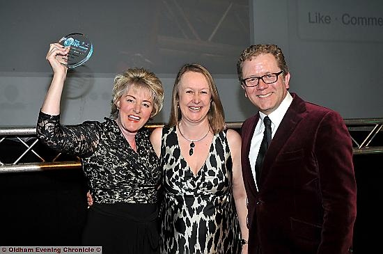 WINNER: Valerie Simpson (FAB Group) and Emma Alexander, managing director of Business Woman of the Year category sponsor Unity Partnership, with Jon Culshaw