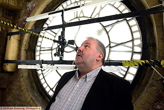 Councillor Steve Bashforth inside the Royton Town Hall clock tower