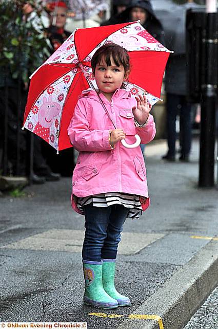 WET but loving it: Isobel Bruce (3) from Diggle. 