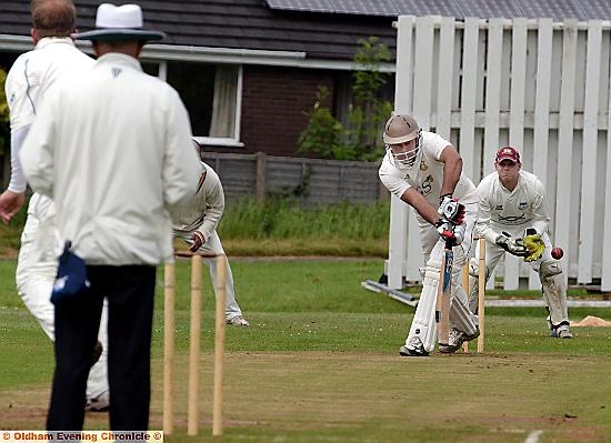 IMRAN ASLAM, in action on his way to a knock of 63 against Uppermill on Saturday, made a telling 61 against Whalley Range in the Tanner Cup the following day. Picture by TIM BRADLEY.