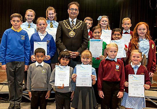 the Mayor, Councillor Ateeque Ur-Rehman, pictured with pupils and their certificates