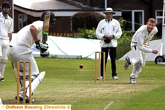 TAKING AIM . . . Michael Bird produces a delivery during a probing spell for Greenfield in their victory at Shaw on Saturday.