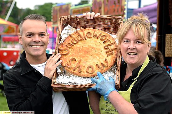 Masterchef Champ Simon Wood with Andrea Roebuck of the Little Saddleworth Pie Company.